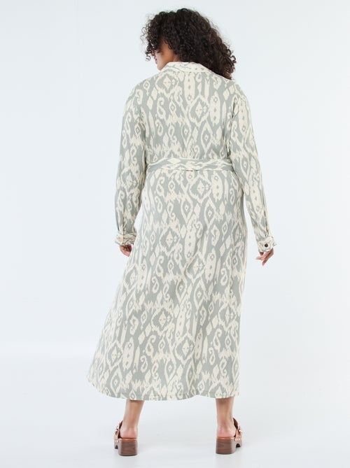 Lange jurk in overhemdmodel met ceintuur aan de taille - Kiabi