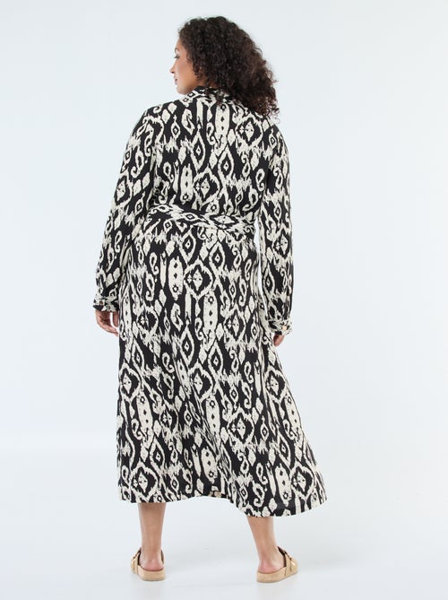 Lange jurk in overhemdmodel met ceintuur aan de taille - Kiabi