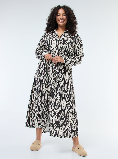 Lange jurk in overhemdmodel met ceintuur aan de taille - Kiabi