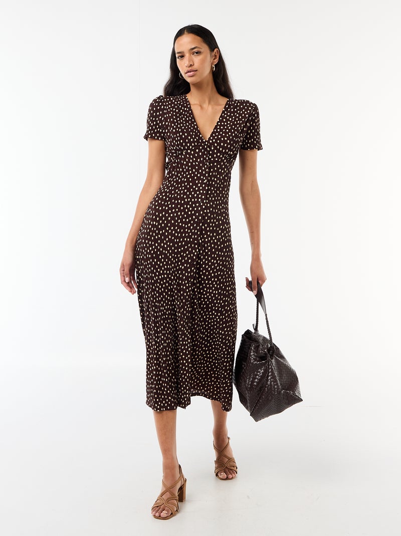 Lange jurk met all-over fijne print Bruin - Kiabi