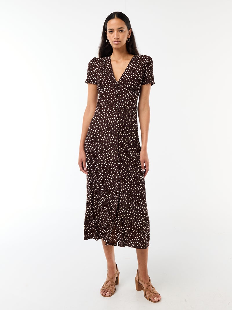 Lange jurk met all-over fijne print Bruin - Kiabi