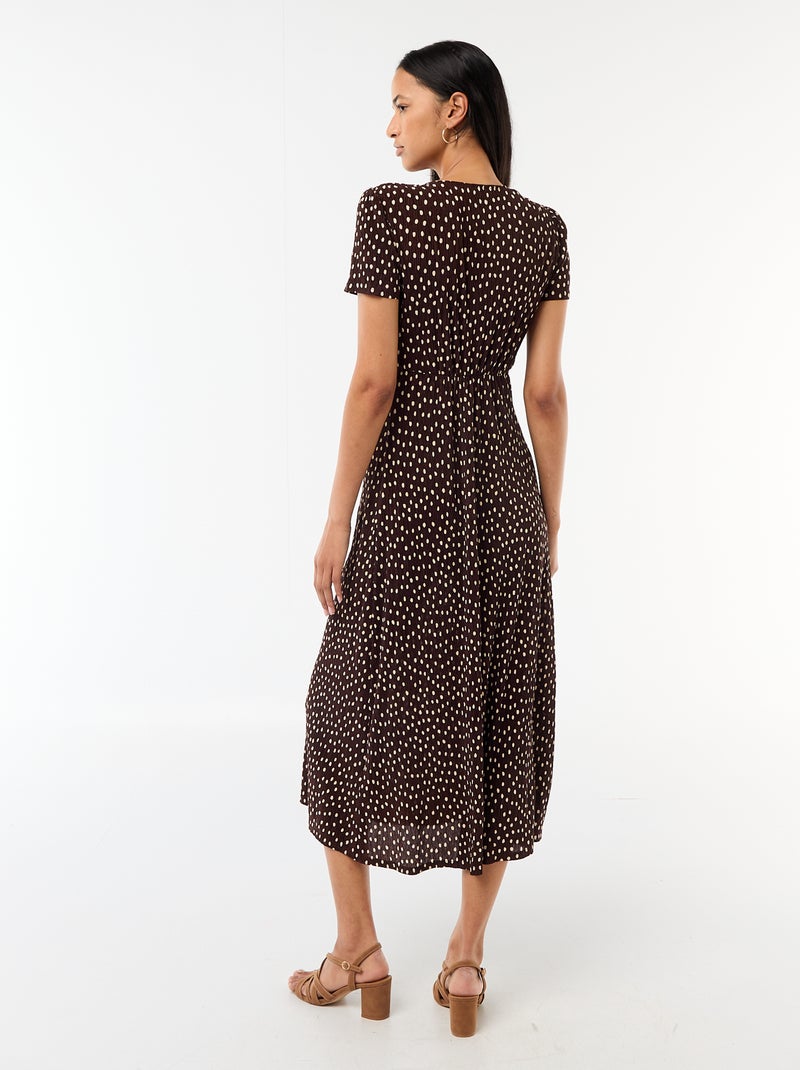 Lange jurk met all-over fijne print Bruin - Kiabi