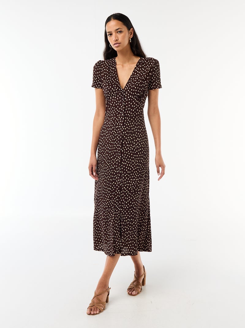 Lange jurk met all-over fijne print Bruin - Kiabi