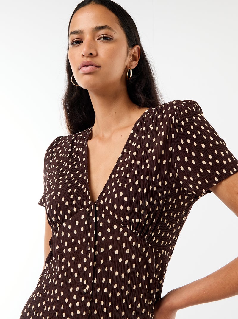 Lange jurk met all-over fijne print Bruin - Kiabi