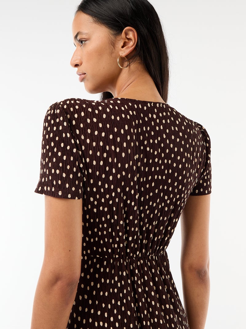Lange jurk met all-over fijne print Bruin - Kiabi