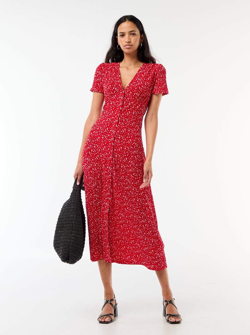 Lange jurk met all-over fijne print Rood - Kiabi