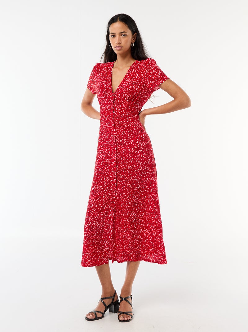 Lange jurk met all-over fijne print Rood - Kiabi