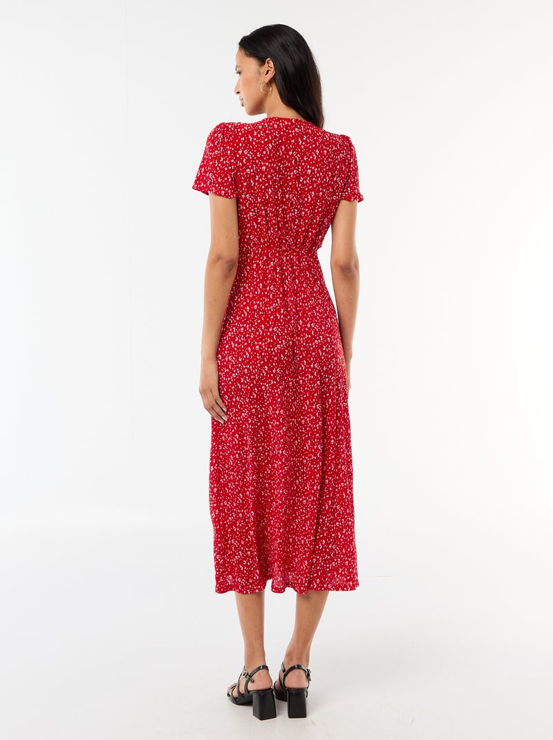 Lange jurk met all-over fijne print Rood - Kiabi