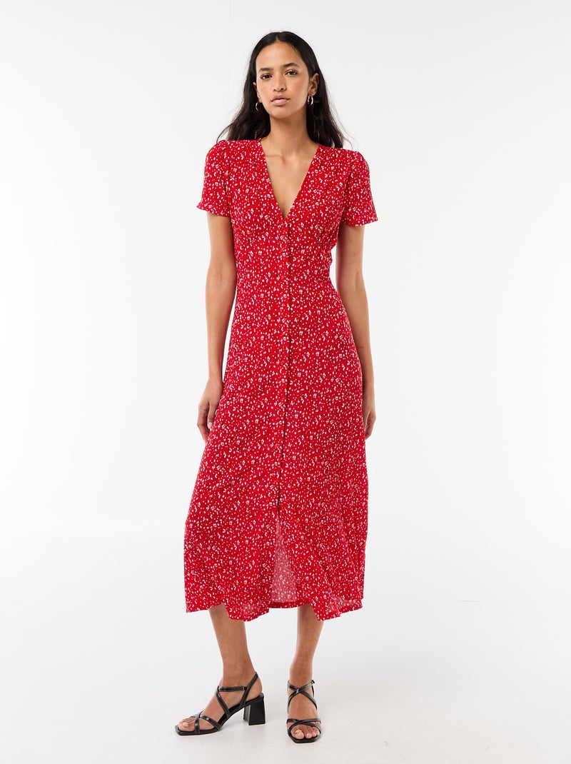 Lange jurk met all-over fijne print Rood - Kiabi
