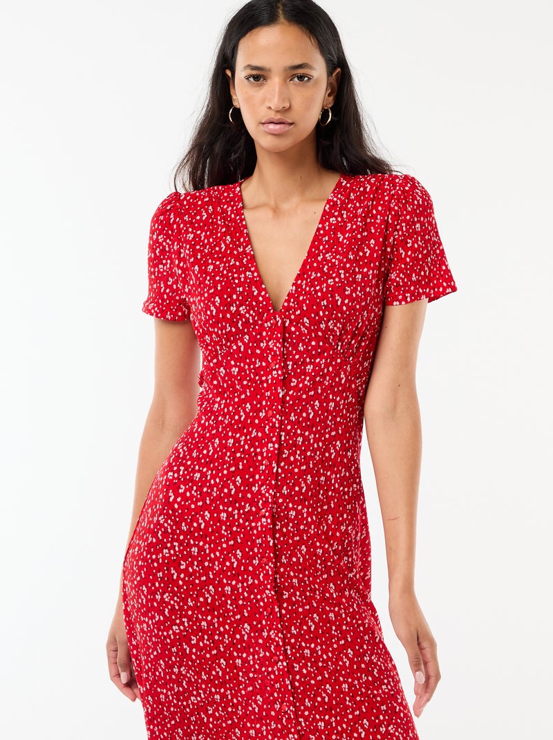 Lange jurk met all-over fijne print Rood - Kiabi