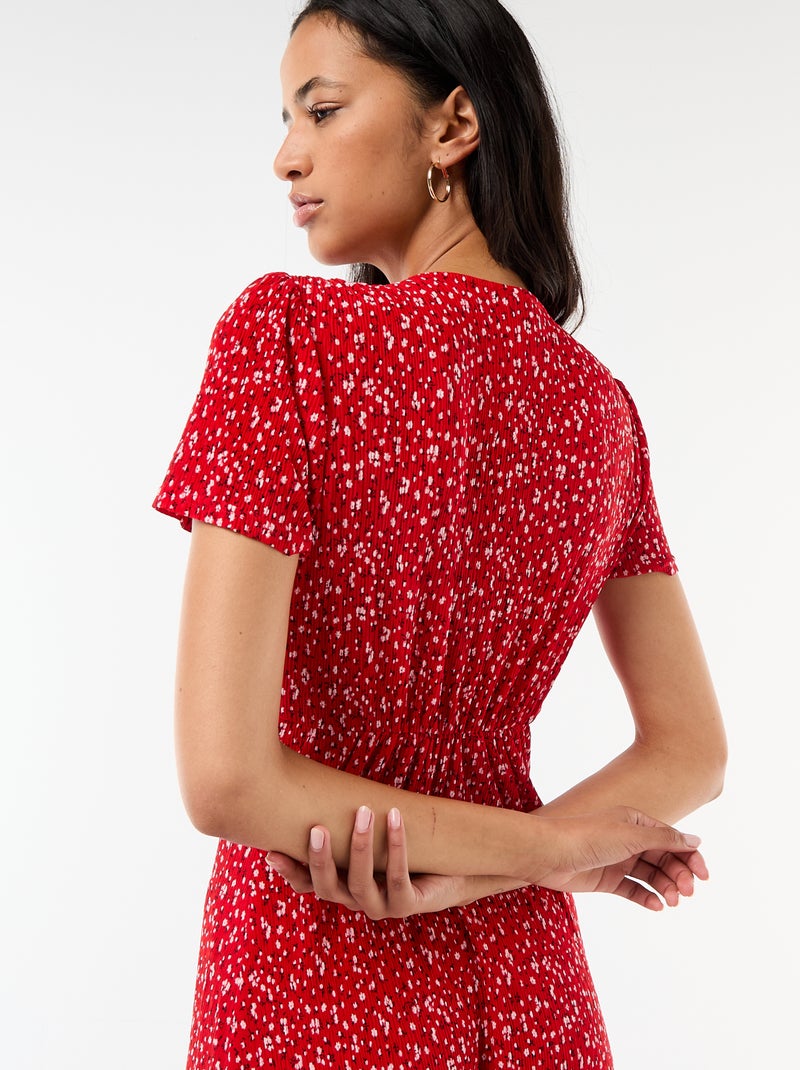 Lange jurk met all-over fijne print Rood - Kiabi