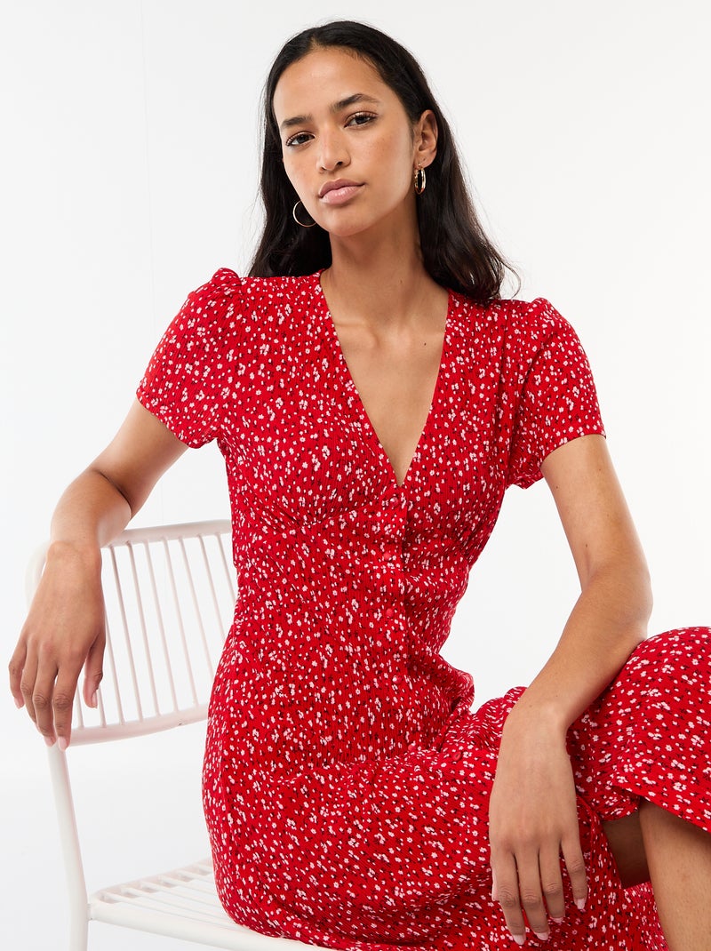 Lange jurk met all-over fijne print Rood - Kiabi