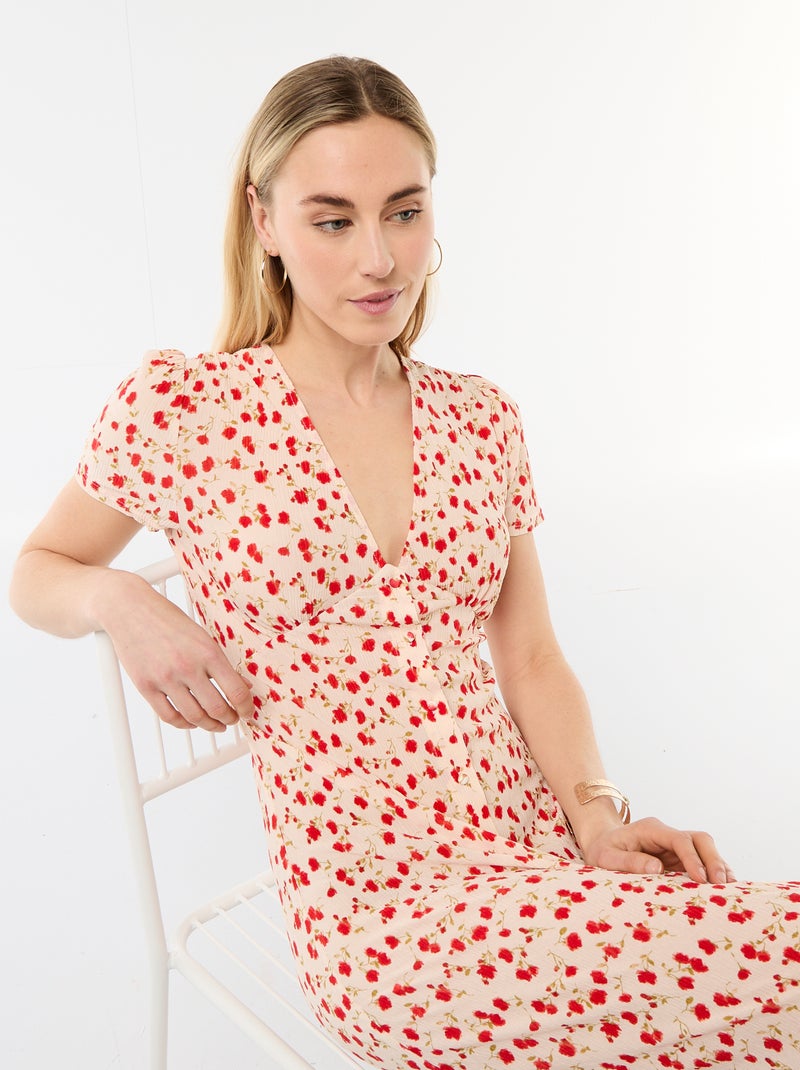 Lange jurk met all-over fijne print Wit - Kiabi