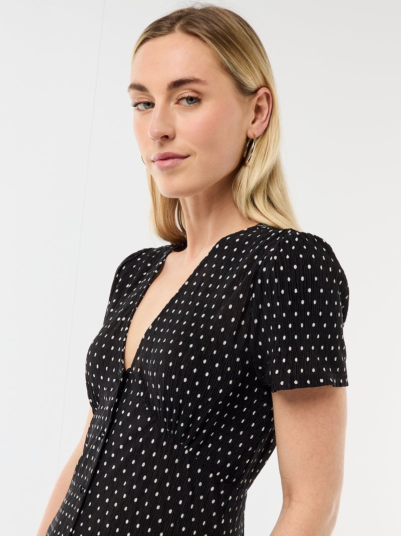 Lange jurk met all-over fijne print Zwart - Kiabi