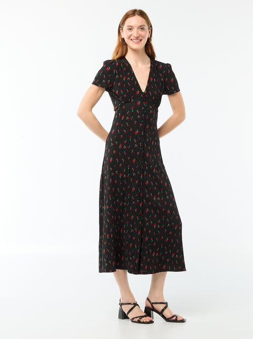 Lange jurk met all-over fijne print - Kiabi