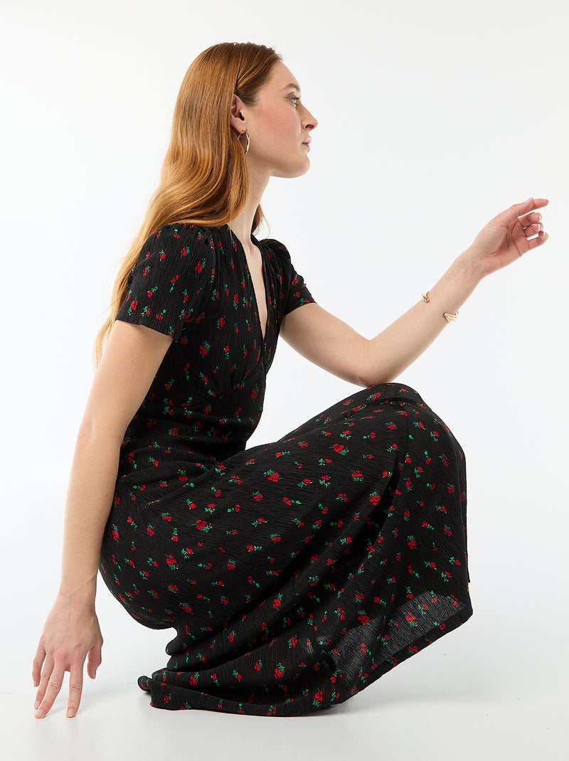 Lange jurk met all-over fijne print Zwart - Kiabi