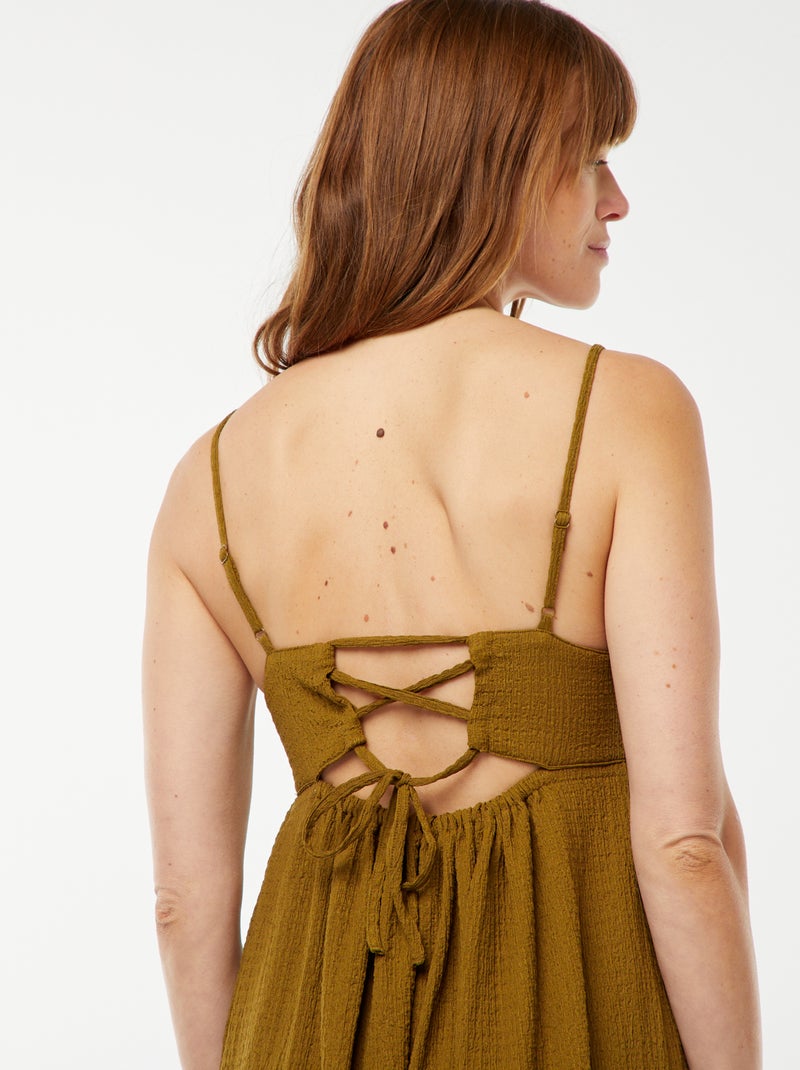 Lange jurk met bandjes en blote rug Groen - Kiabi