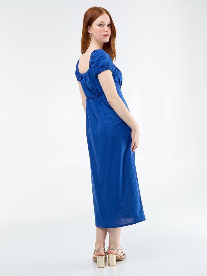 Lange jurk met bardotkraag Blauw - Kiabi