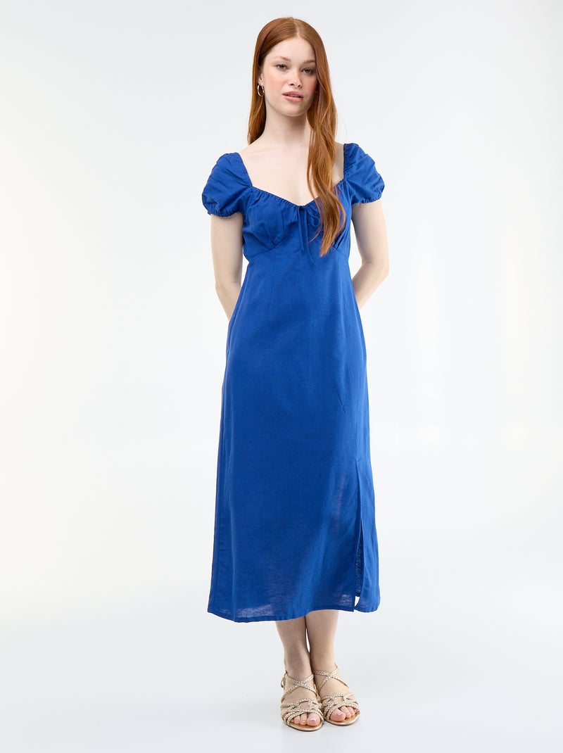 Lange jurk met bardotkraag Blauw - Kiabi