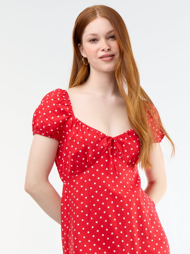 Lange jurk met bardotkraag Rood - Kiabi