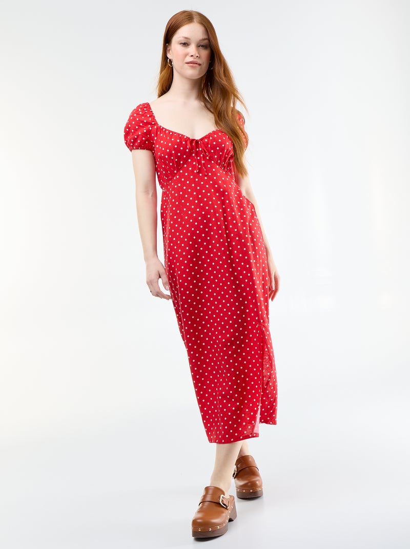 Lange jurk met bardotkraag Rood - Kiabi