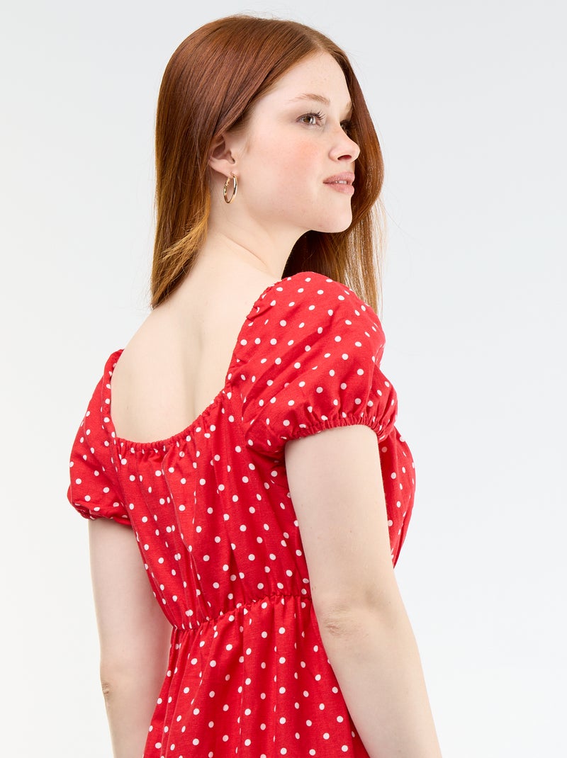 Lange jurk met bardotkraag Rood - Kiabi