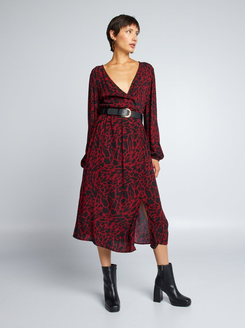 Lange jurk met ceintuur ROOD - Kiabi