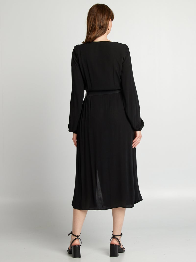 Lange jurk met ceintuur zwart - Kiabi