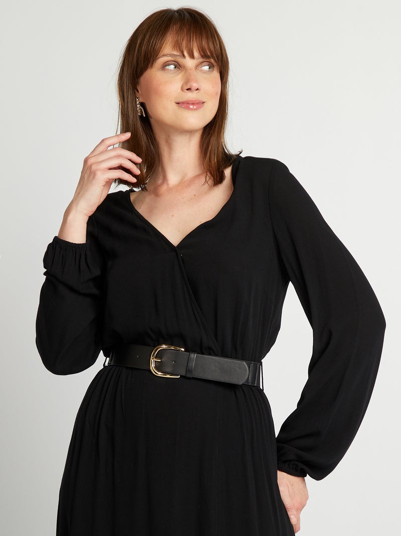 Lange jurk met ceintuur zwart - Kiabi