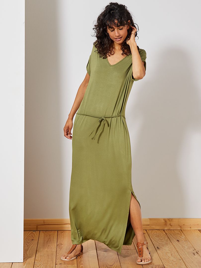 Lange jurk met een split groen - Kiabi
