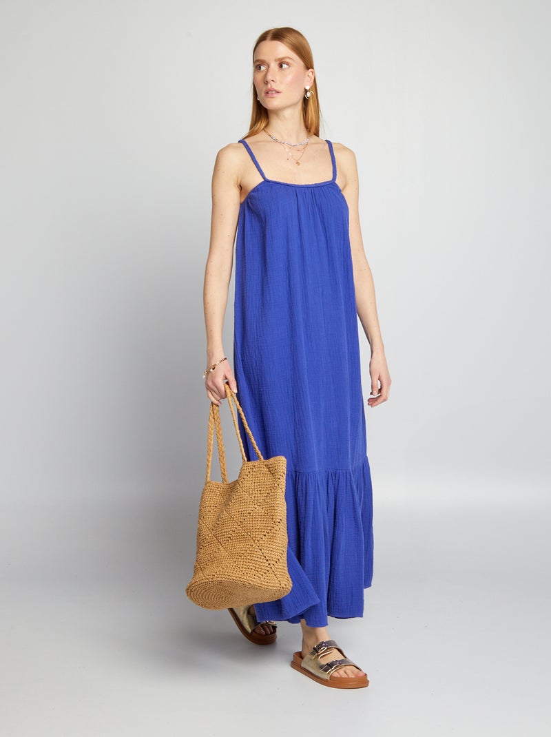 Lange jurk met gevlochten bandjes BLAUW - Kiabi