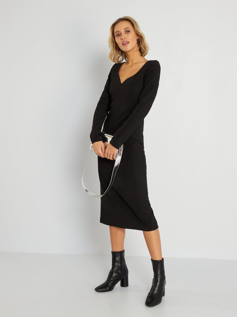 Lange jurk met hartvormige halslijn zwart - Kiabi