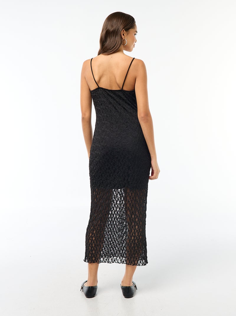 Lange jurk met kant en smalle bandjes Zwart - Kiabi