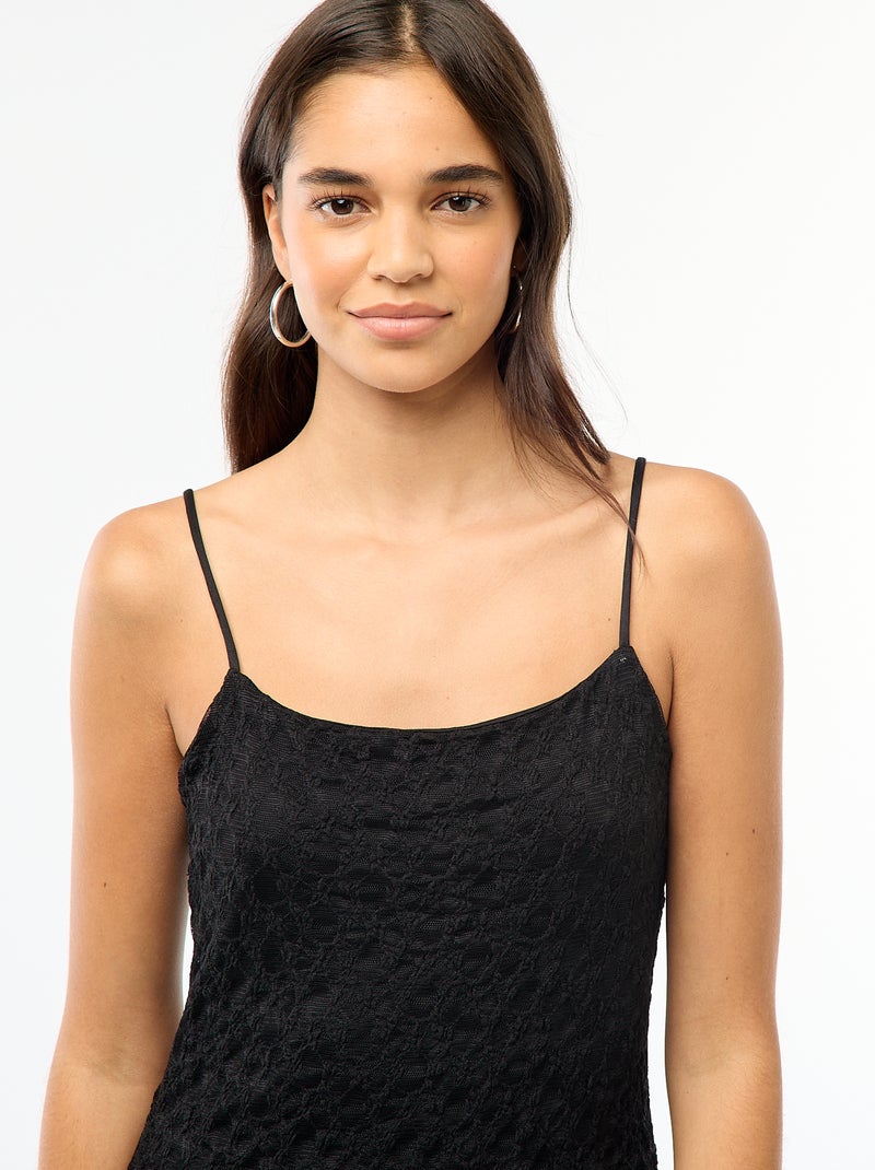 Lange jurk met kant en smalle bandjes Zwart - Kiabi