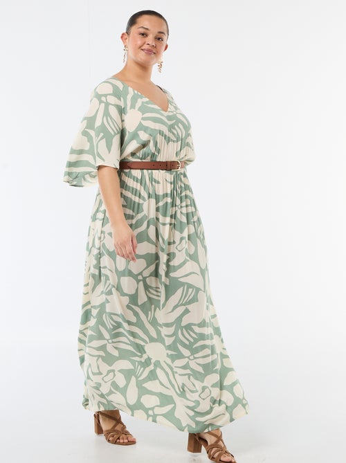 Lange jurk met korte mouwen van crêpestof - Kiabi