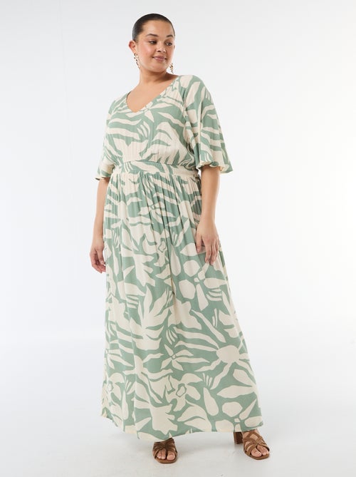 Lange jurk met korte mouwen van crêpestof - Kiabi