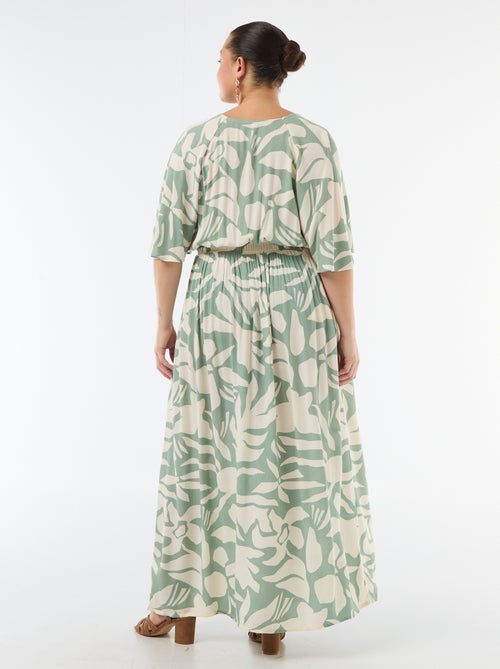 Lange jurk met korte mouwen van crêpestof - Kiabi