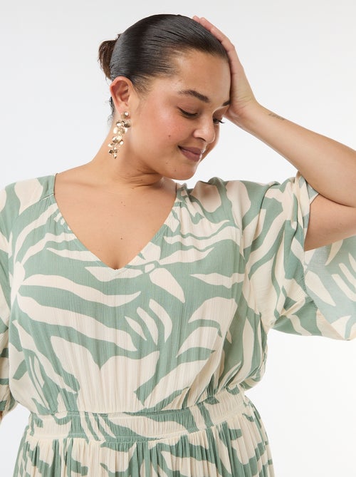 Lange jurk met korte mouwen van crêpestof - Kiabi