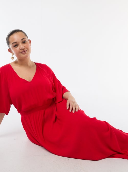 Lange jurk met korte mouwen van crêpestof - Kiabi