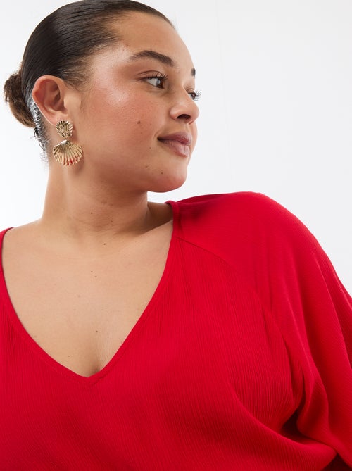 Lange jurk met korte mouwen van crêpestof - Kiabi