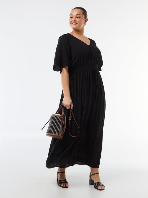 Lange jurk met korte mouwen van crêpestof - Kiabi