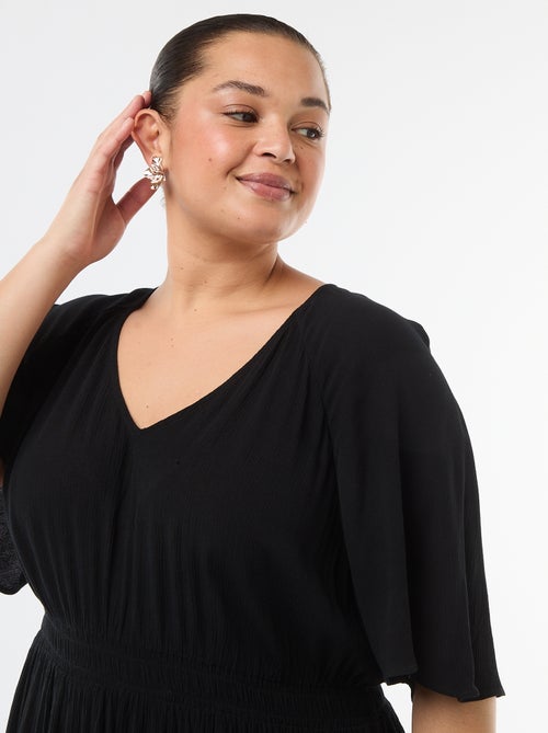 Lange jurk met korte mouwen van crêpestof - Kiabi