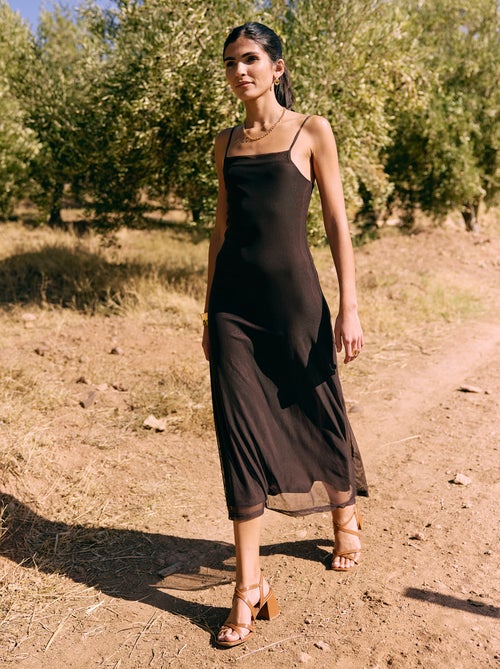 Lange jurk met motief en fijne schouderbandjes - Kiabi