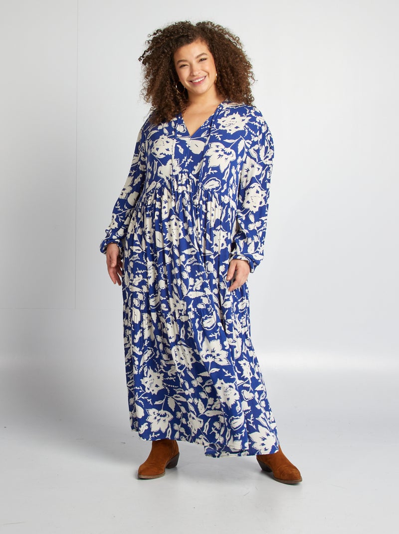 Lange jurk met motiefje BLAUW - Kiabi
