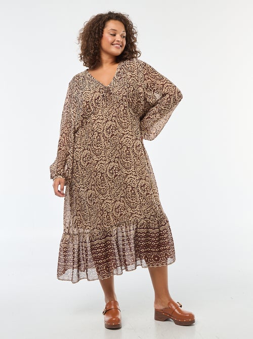 Lange jurk met motiefje en strikdetail aan de hals - Kiabi