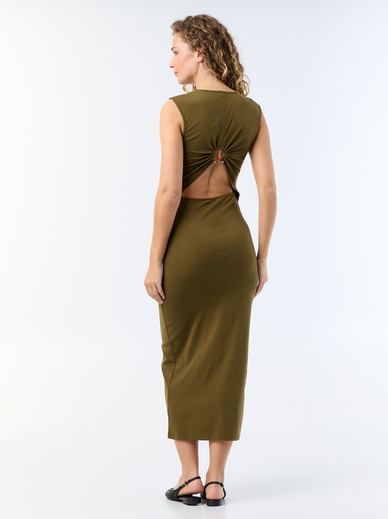 Lange jurk met open rug en fantasiejuweel Groen - Kiabi