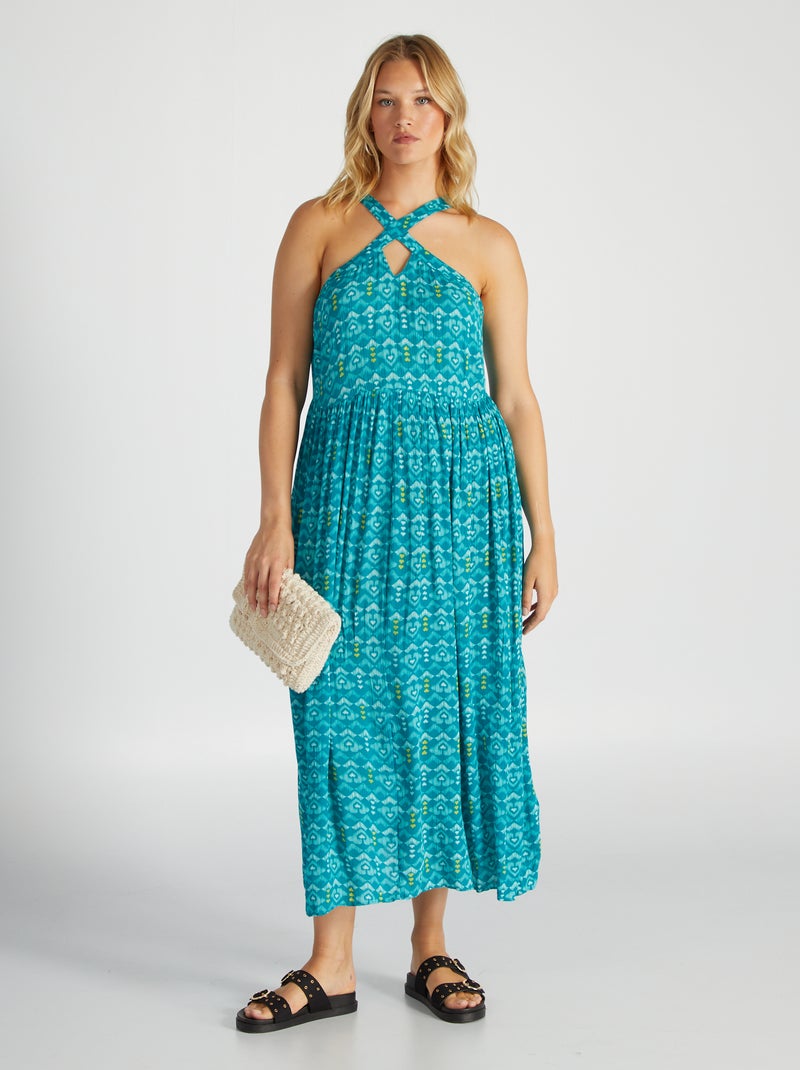 Lange jurk met overslag BLAUW - Kiabi