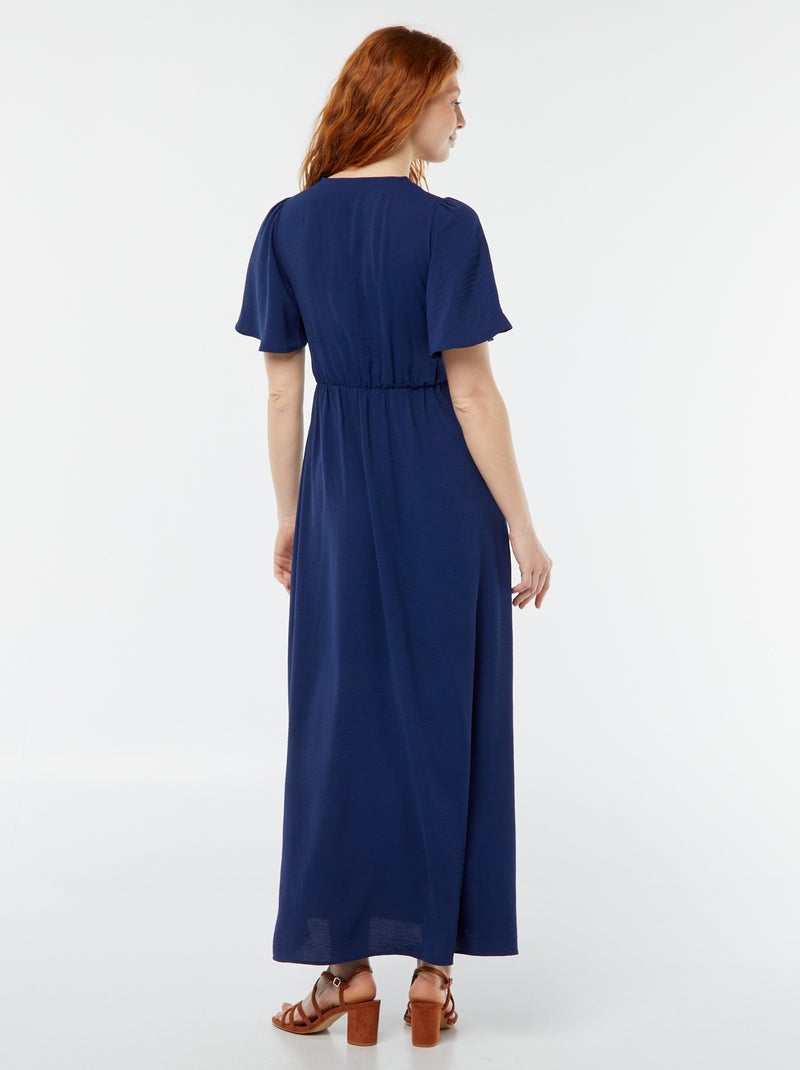 Lange jurk met overslag en strikdetail Blauw - Kiabi