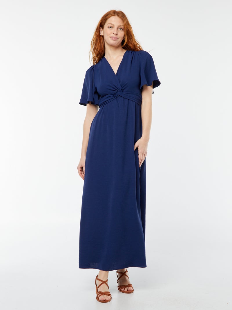 Lange jurk met overslag en strikdetail Blauw - Kiabi
