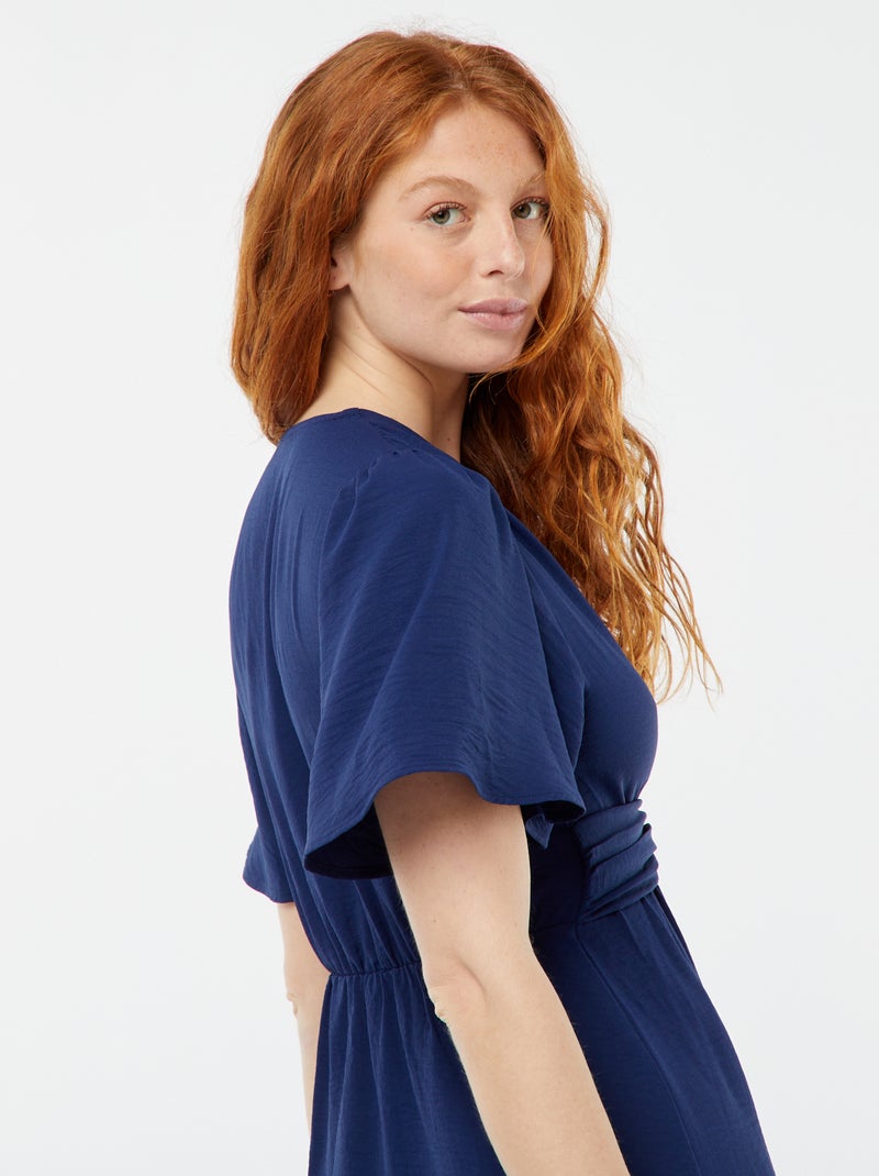 Lange jurk met overslag en strikdetail Blauw - Kiabi